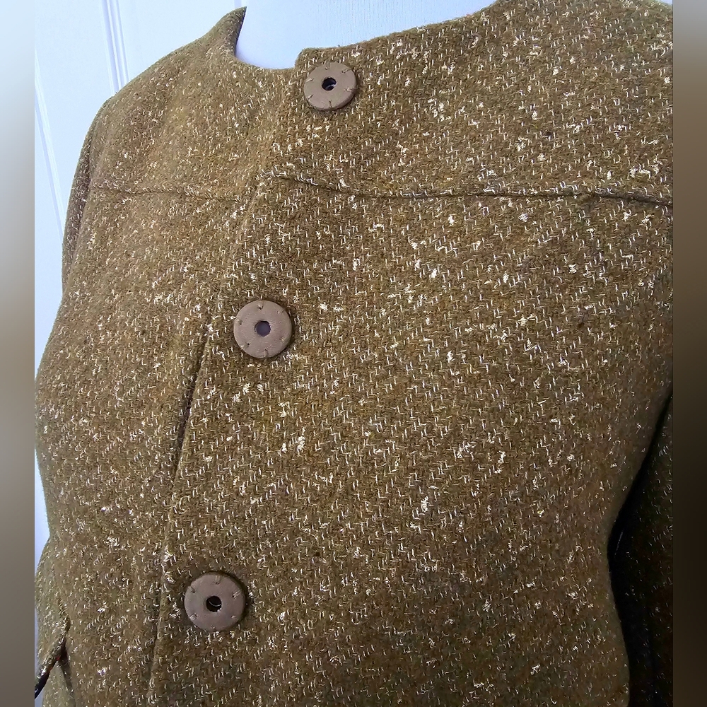 A NEW DAY Cropped Speckled Tweed Blazer Jacket in Olive Sz: 4 (Small) - Picture 11 of 16